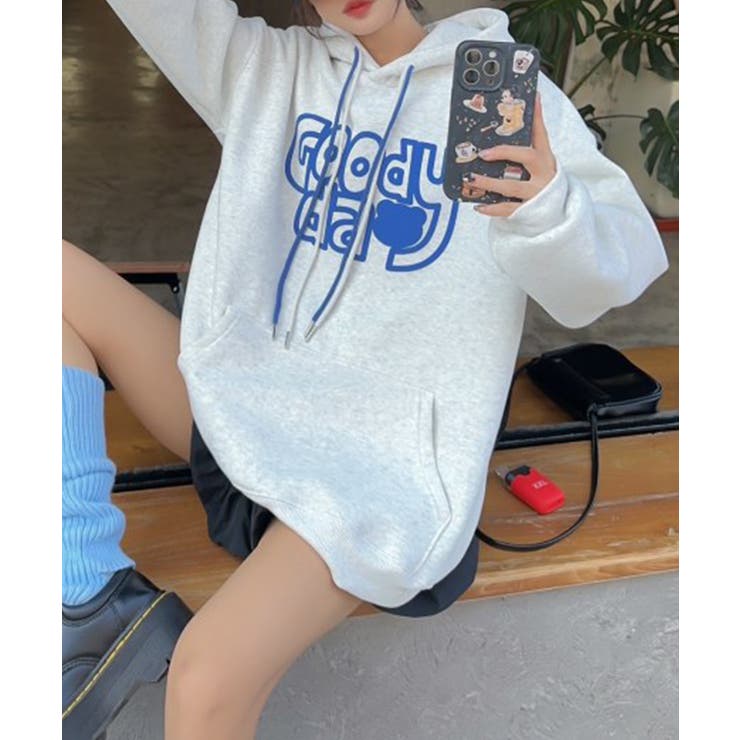 杢グレー | ビッグプリント裏起毛プルオーバーパーカー【AW】 | aimoha 