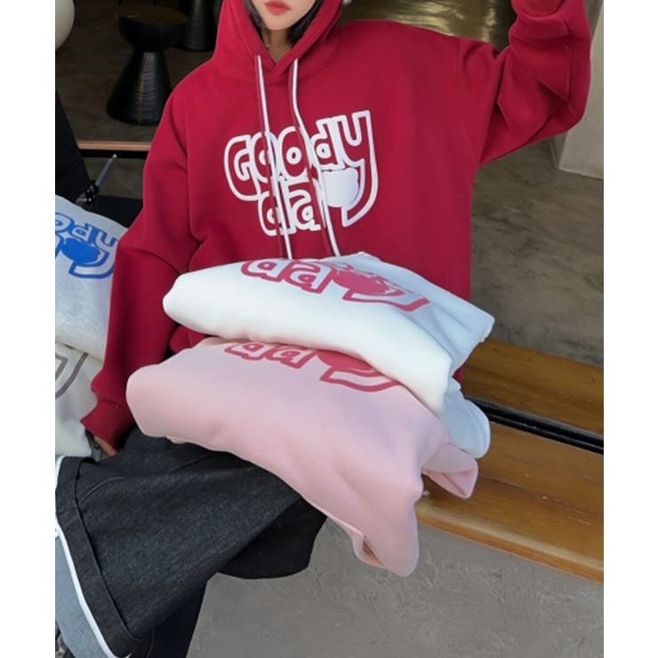 ワインレッド | ビッグプリント裏起毛プルオーバーパーカー【AW】 | aimoha 