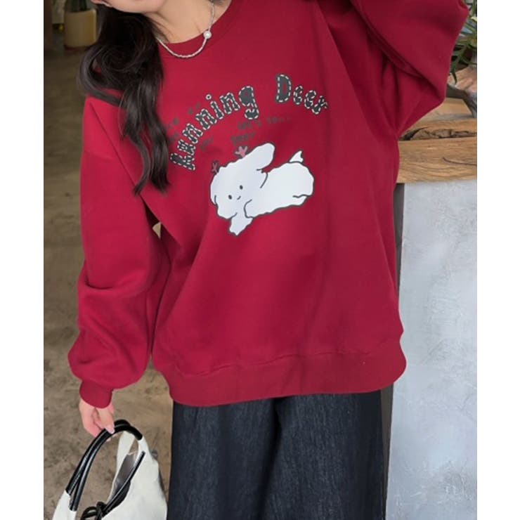 ワインレッド | ゆるふわプリント裏起毛スウェット【AW】 | aimoha 