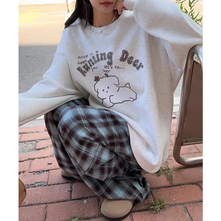 杢グレー | ゆるふわプリント裏起毛スウェット【AW】 | aimoha 