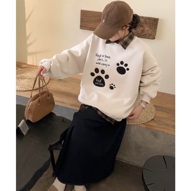 パウプリント刺繍裏起毛スウェット【AW】 | aimoha  | 詳細画像9 