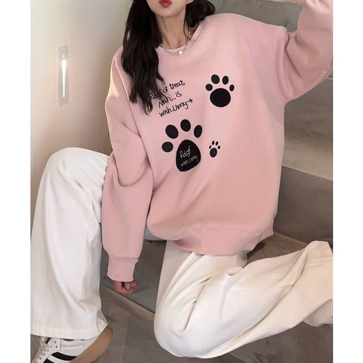 パウプリント刺繍裏起毛スウェット【AW】 | aimoha  | 詳細画像12 