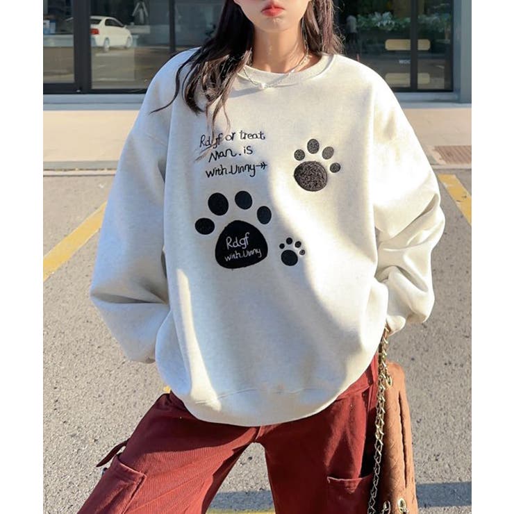 杢グレー | パウプリント刺繍裏起毛スウェット【AW】 | aimoha 