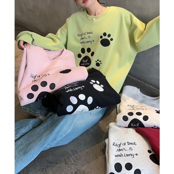 パウプリント刺繍裏起毛スウェット【AW】 | aimoha  | 詳細画像15 