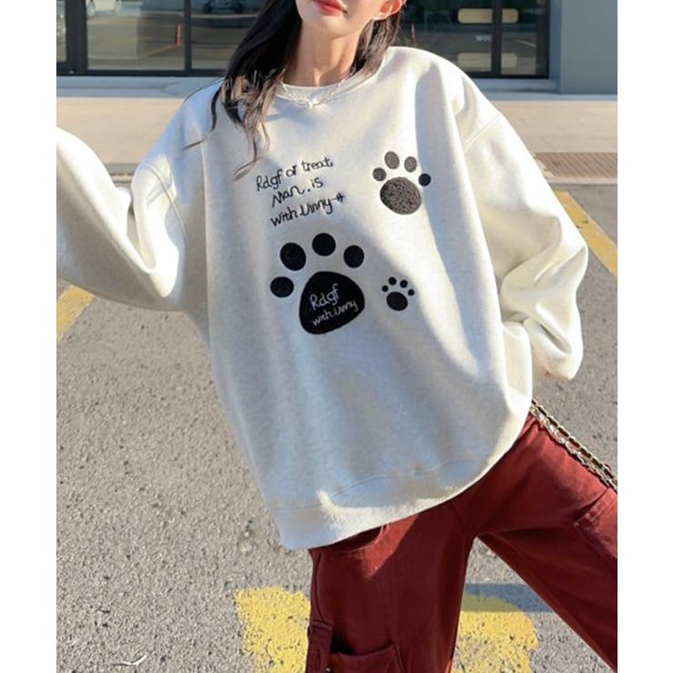 パウプリント刺繍裏起毛スウェット【AW】 | aimoha  | 詳細画像1 