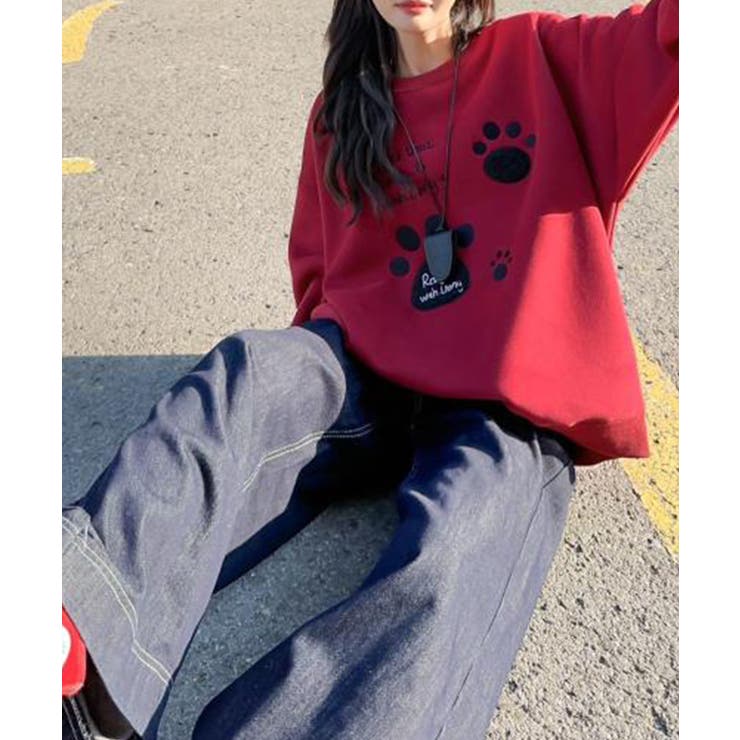 パウプリント刺繍裏起毛スウェット【AW】 | aimoha  | 詳細画像2 