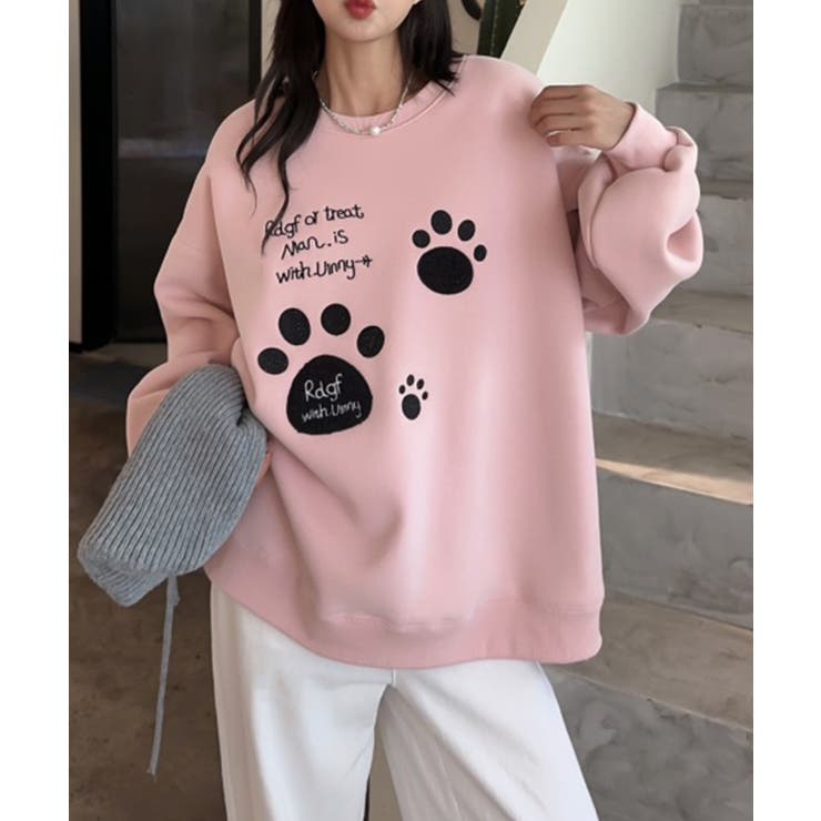 ピンク | パウプリント刺繍裏起毛スウェット【AW】 | aimoha 