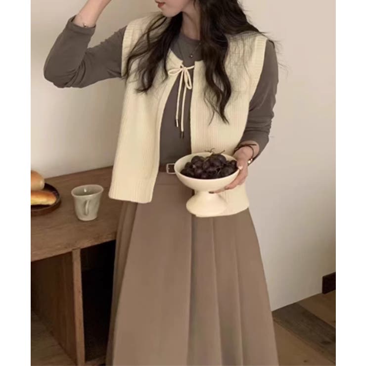 ホワイト | 【Banico】前フロントリボンウールベスト | aimoha 