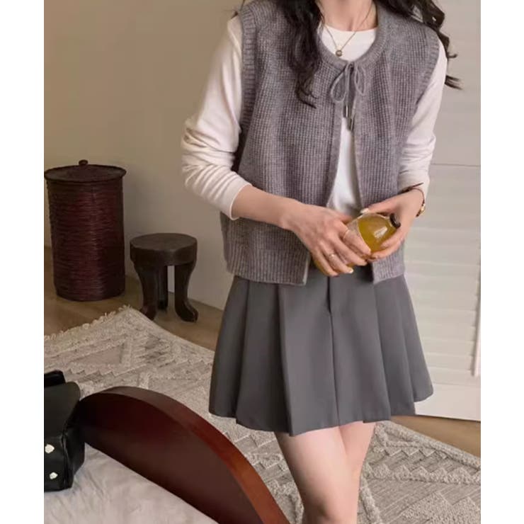 グレー | 【Banico】前フロントリボンウールベスト | aimoha 