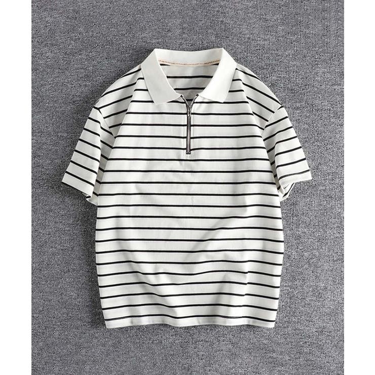 ホワイト | 【aimoha MEN】ジップアップボーダーポロシャツ | aimoha men
