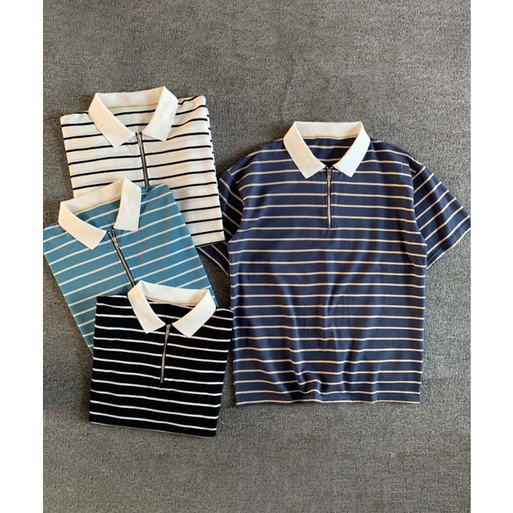 【aimoha MEN】ジップアップボーダーポロシャツ | aimoha men | 詳細画像8 