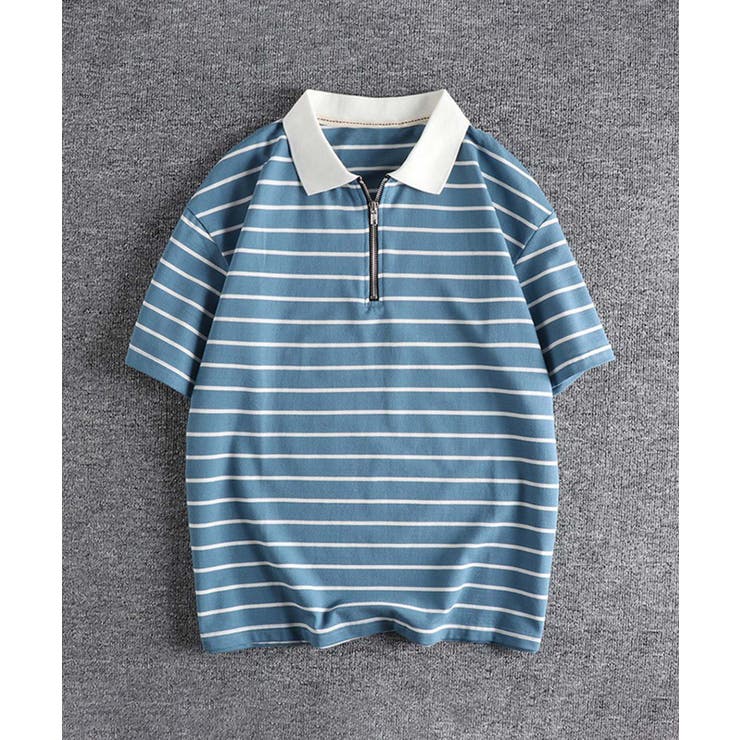 ブルー | 【aimoha MEN】ジップアップボーダーポロシャツ | aimoha men