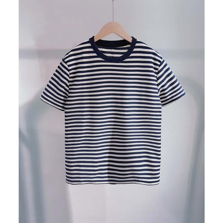 ブルー | 【aimoha MEN】ボーダークルーネックTシャツ | aimoha men