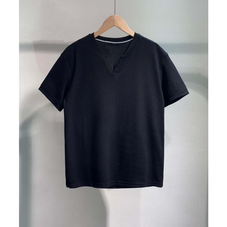 ブラック | 【aimoha MEN】スリットネックTシャツ | aimoha men