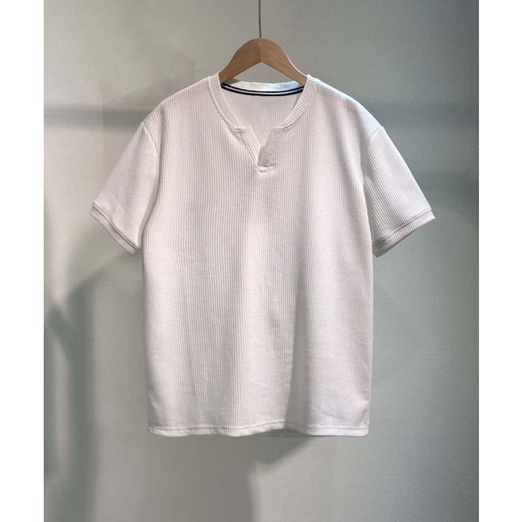 ホワイト | 【aimoha MEN】スリットネックTシャツ | aimoha men
