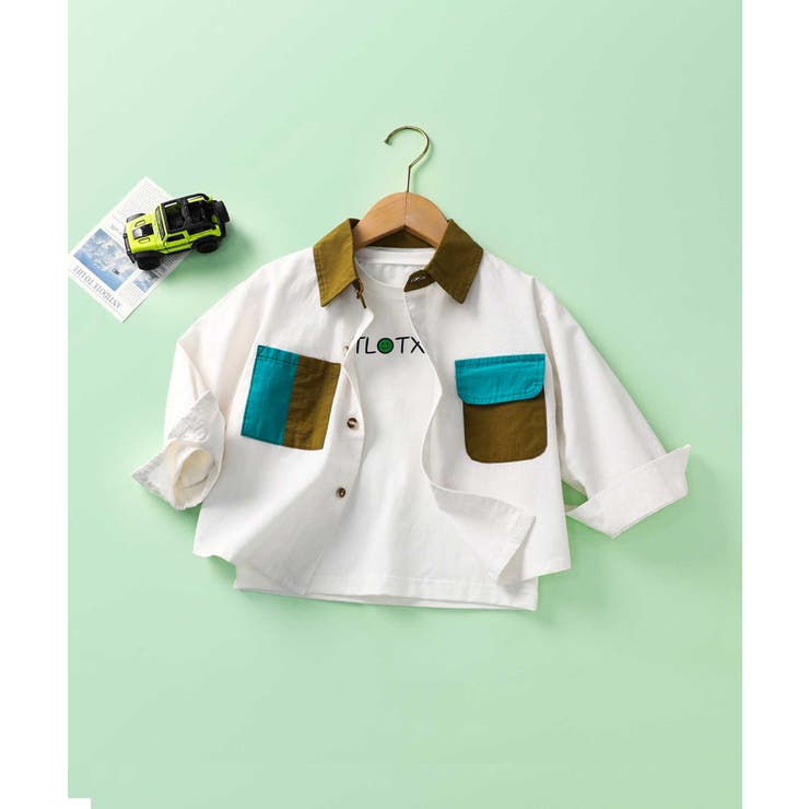 ホワイト | 【Aimoha KIDS】カラーブロックデザインキッズシャツ | aimoha kids