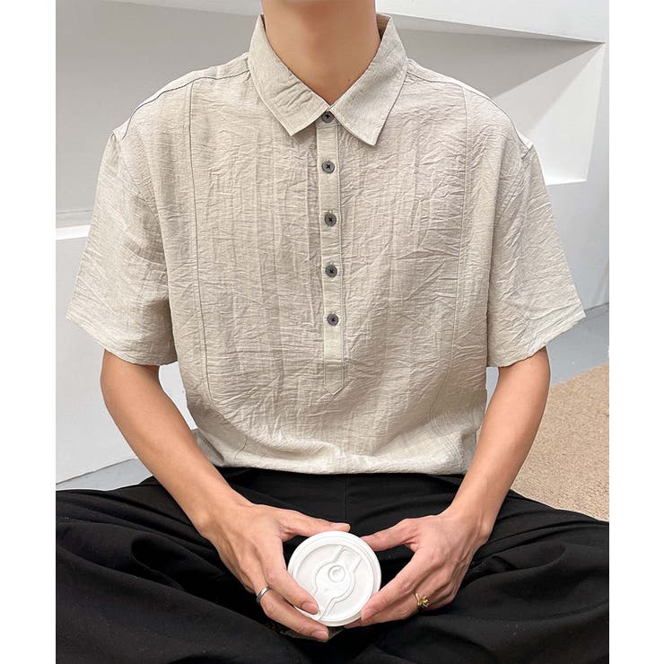 aimoha men ナチュラルカラーリネン風ポロシャツ | aimoha men | 詳細画像1 