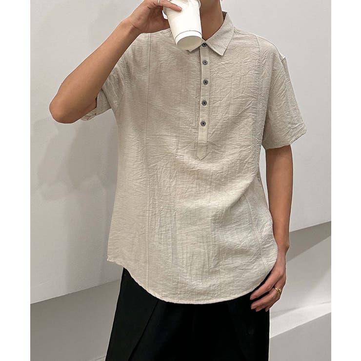 ライトベージュ | aimoha men ナチュラルカラーリネン風ポロシャツ | aimoha men