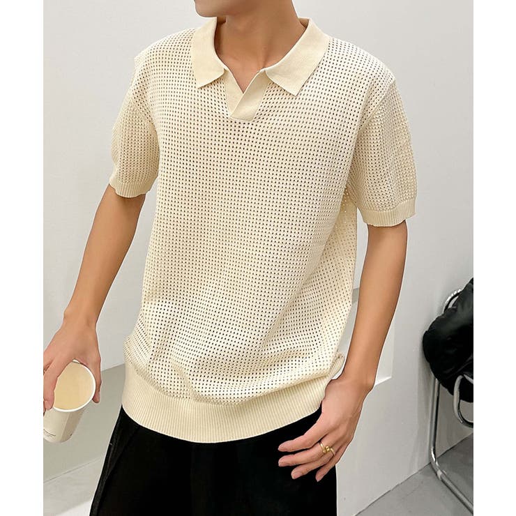 ベージュ | aimoha men シアーライトポロトップス | aimoha men