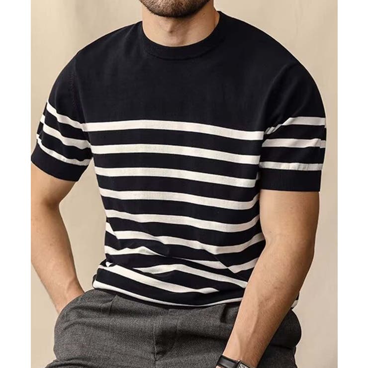 ブラック | aimoha men ベーシックボーダークルーネックT | aimoha men