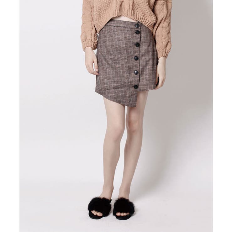 BROWN | グレンチェッククロススカート チェック スカート | aimoha 