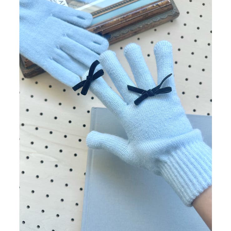 ライトブルー | 【Jasmine】リボンリブニット手袋【AW】 | aimoha 