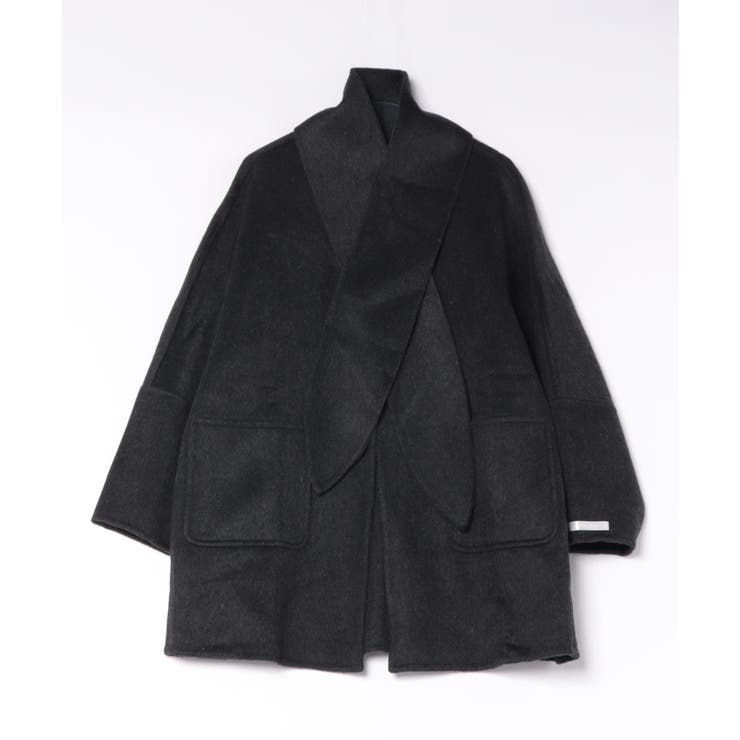 マフラー付きウールブレンドノーカラーコート | aimoha  | 詳細画像10 