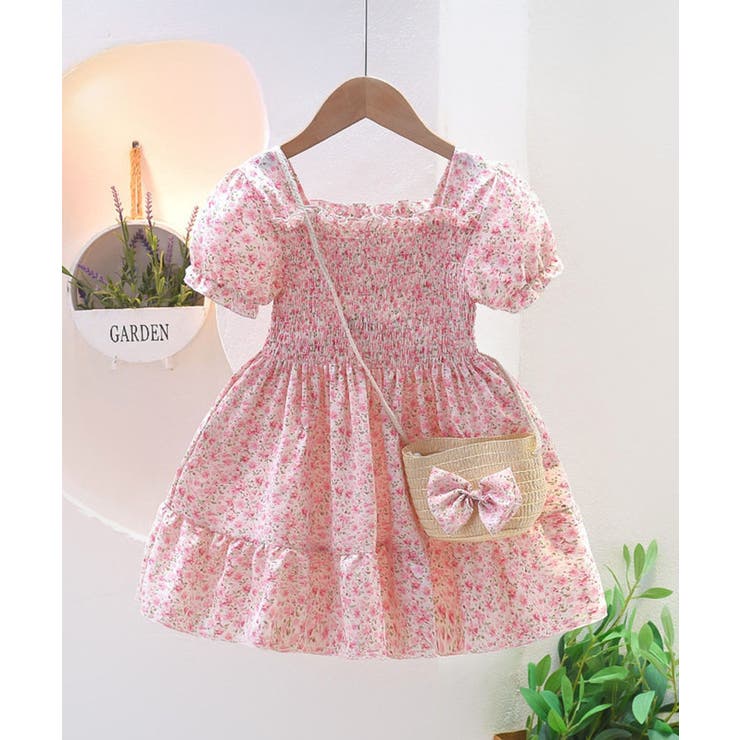 【aimoha-KIDS-】小花柄シャーリングワンピース（バッグ付き） | aimoha kids | 詳細画像8 