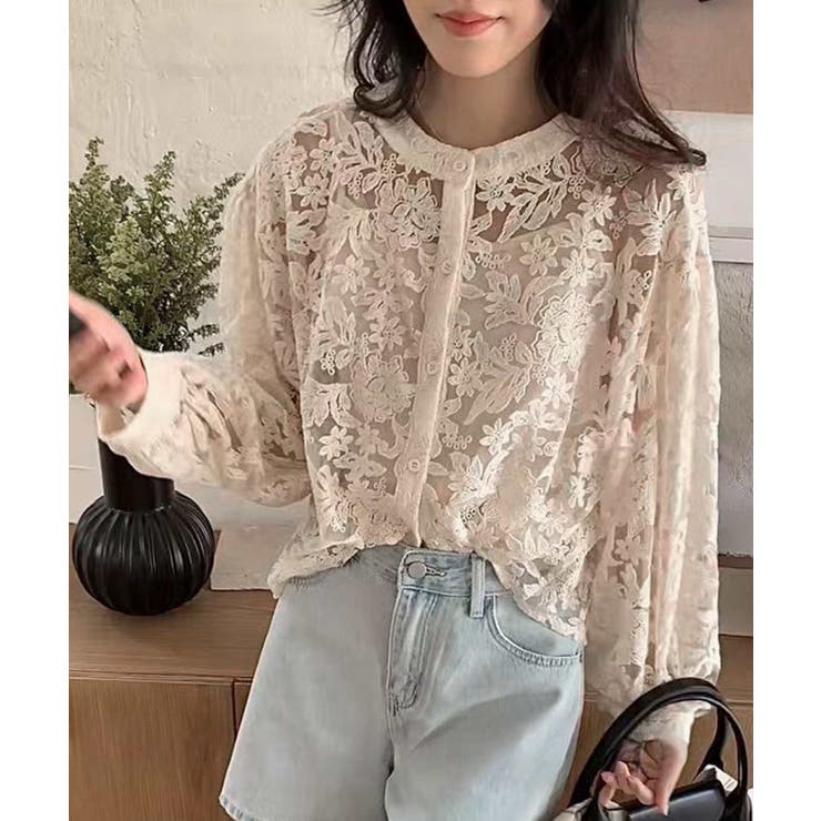 ライトベージュ | フラワーレース シアーカーディガン＆キャミソールセット | aimoha 