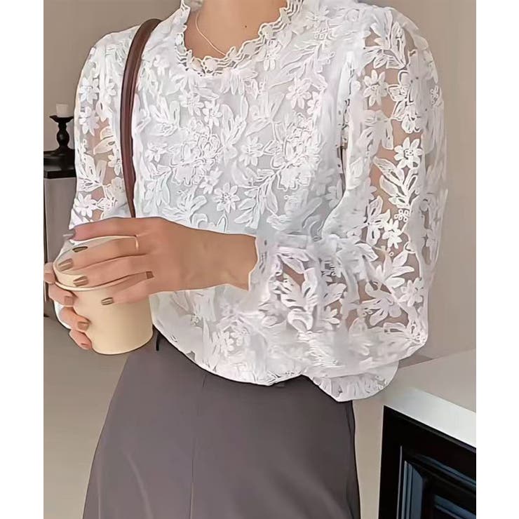 フラワーレース シアーフリルブラウス | aimoha  | 詳細画像4 