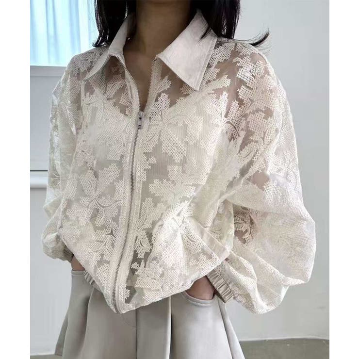 ライトベージュ | ボタニカルレースシアーブルゾン | aimoha 