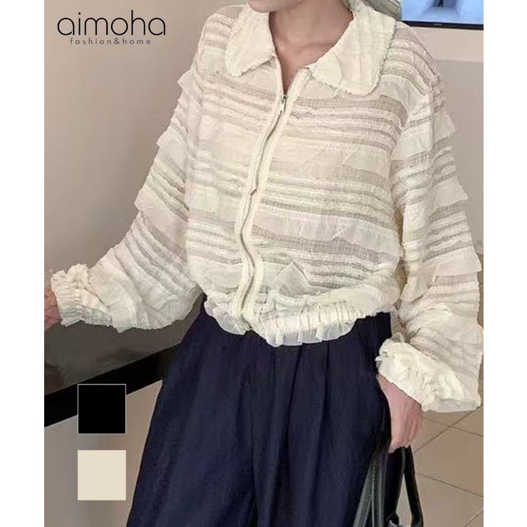 フリルレースショートブルゾン | aimoha  | 詳細画像1 