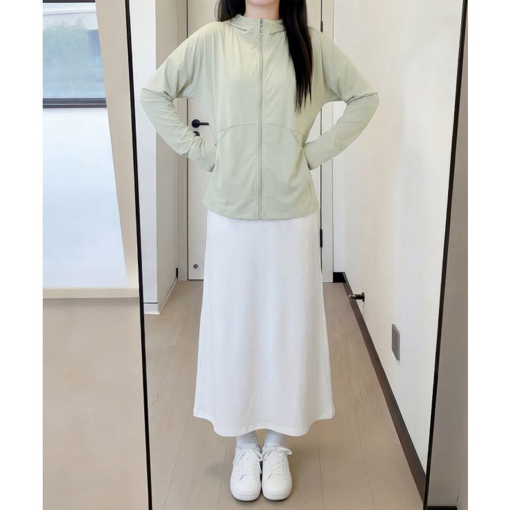 グリーン | UVカット 軽量 指穴付き フード付き ジップパーカー | aimoha 