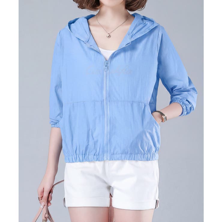 ブルー | UVカット 軽量 フード付き ジップパーカー | aimoha 
