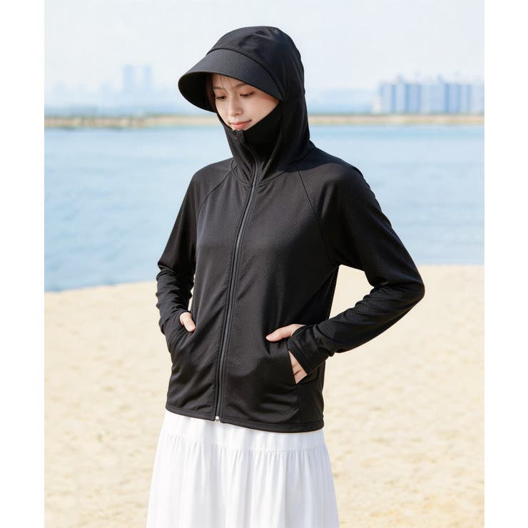 UVカット フェイスカバー付き フード付きラッシュガード | aimoha  | 詳細画像6 
