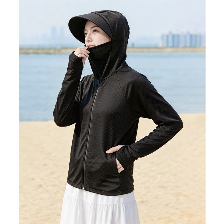 UVカット フェイスカバー付き フード付きラッシュガード | aimoha  | 詳細画像5 