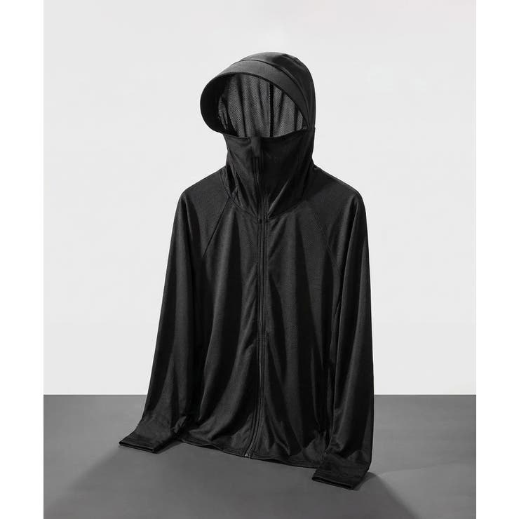 ブラック | UVカット フェイスカバー付き フード付きラッシュガード | aimoha 