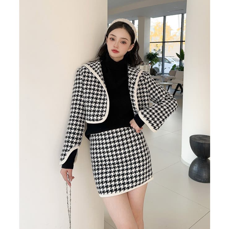 千鳥柄燕尾ジャケット TOMORROWLAND(トゥモローランド) Houndstooth bomber jacket 千鳥柄