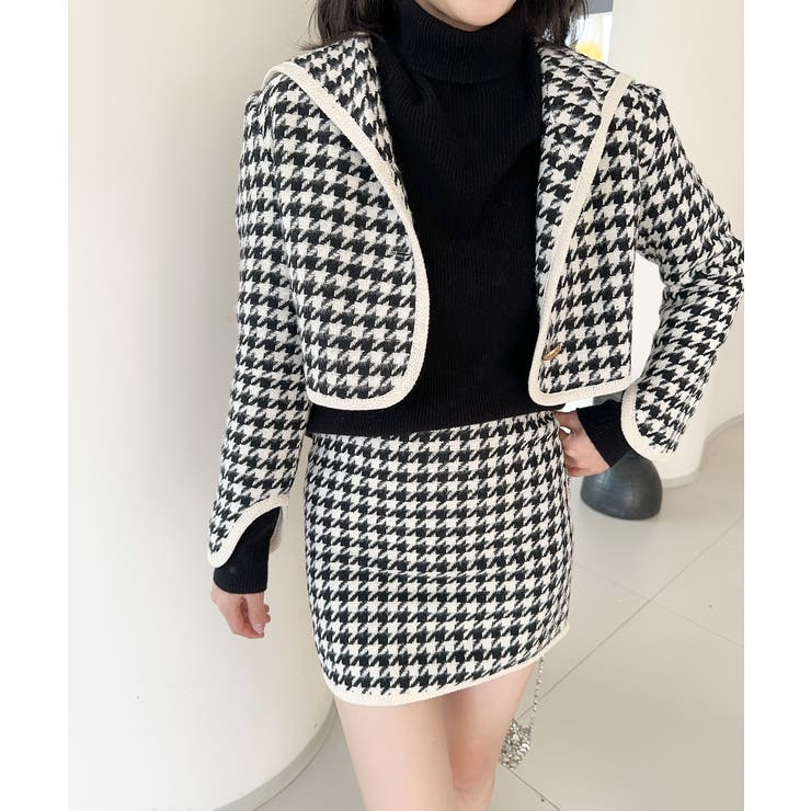 新色追加 フレンチガーリー千鳥柄ジャケット＆スカートセットアップ 韓国ファッショ… | aimoha  | 詳細画像9 