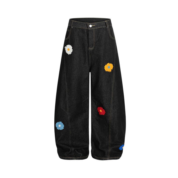 ブラック | コクーン フラワーモチーフ デニムパンツ | HOOK
