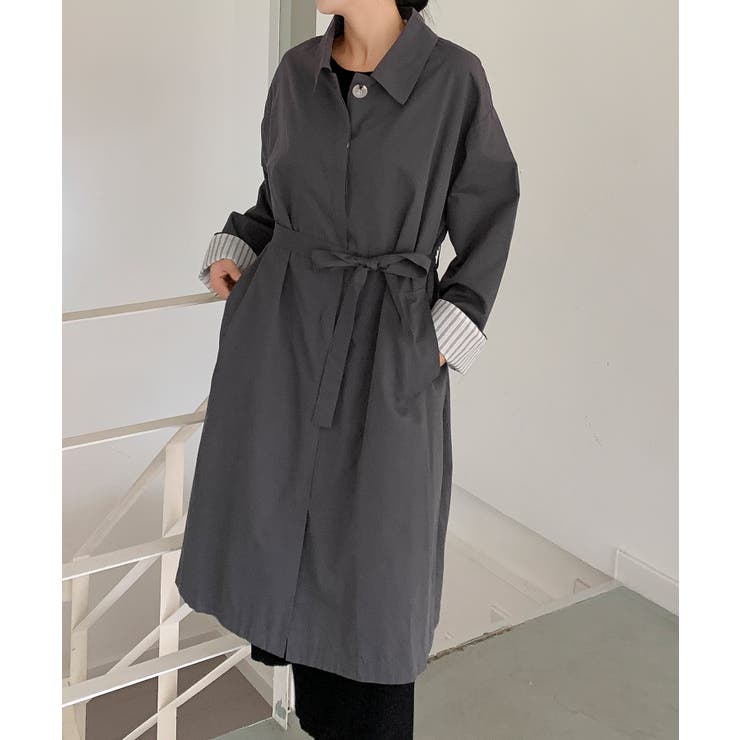 ダークグレー | 【BANICO】袖ストライプ ロングシャツコート | aimoha 