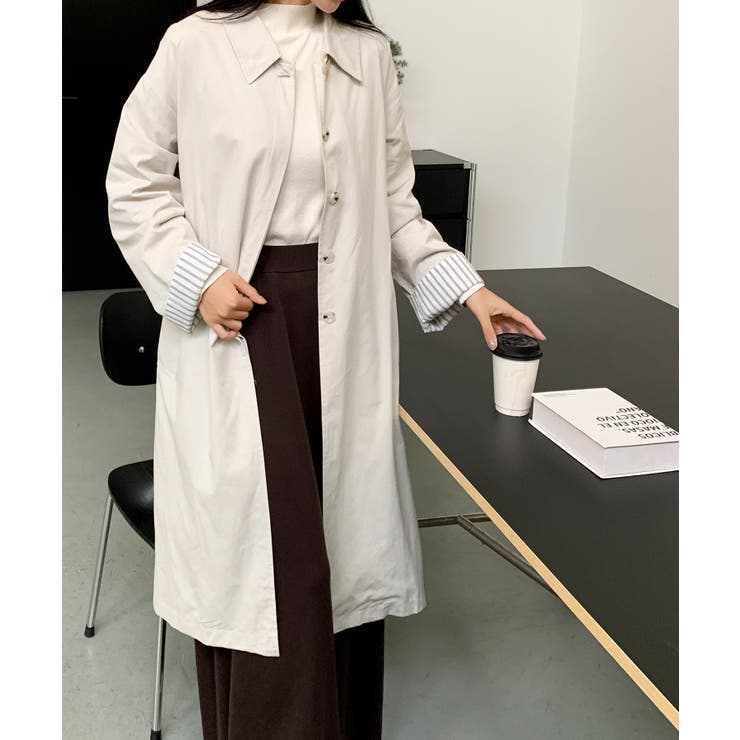 【BANICO】袖ストライプ ロングシャツコート | aimoha  | 詳細画像1 