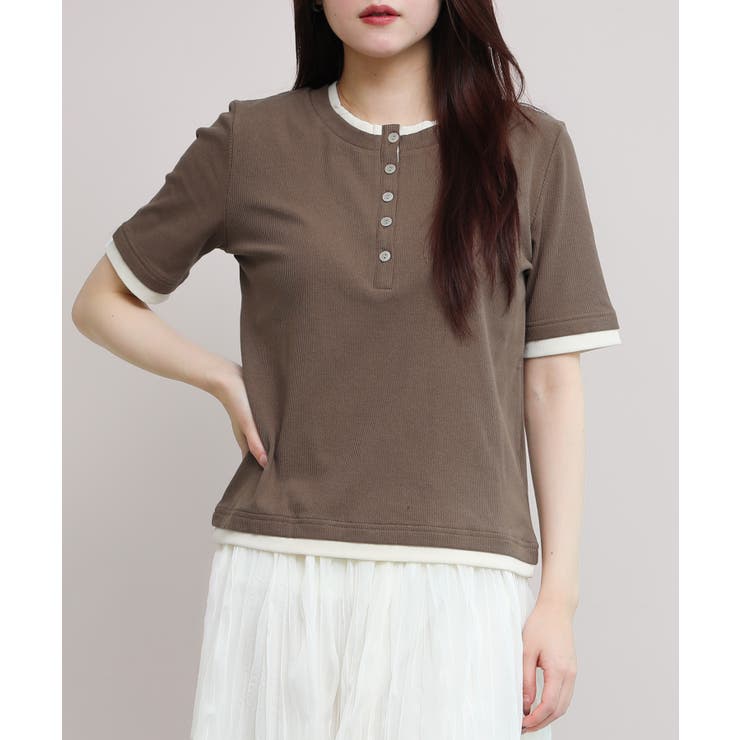 モカ | バイカラーヘンリーTシャツ | aimoha 