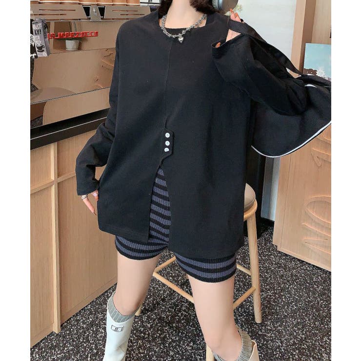 フロントスリットデザインTシャツ ロンT カットソー | aimoha  | 詳細画像2 