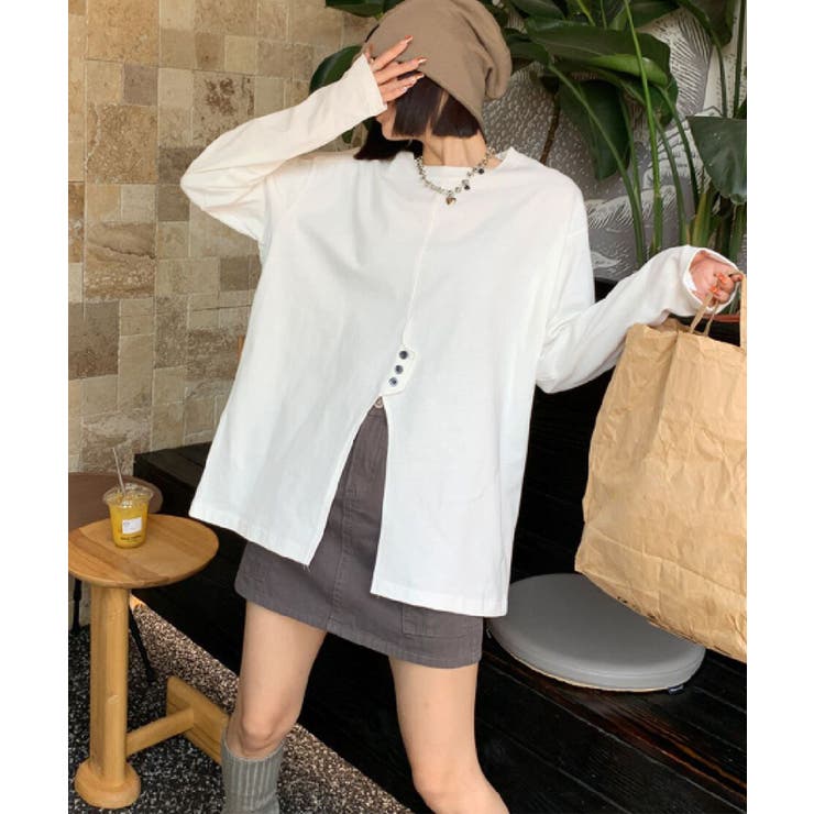 フロントスリットデザインTシャツ ロンT カットソー | aimoha  | 詳細画像3 