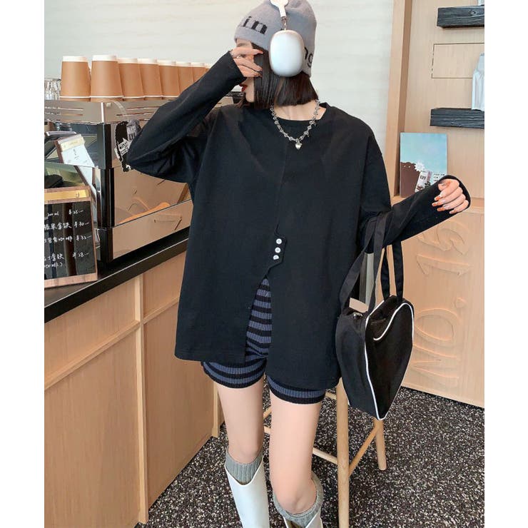 フロントスリットデザインTシャツ ロンT カットソー | aimoha  | 詳細画像5 