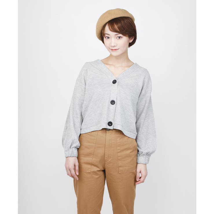 GRAY | ワッフルショート丈カーディガン カーディガン レディース | aimoha 