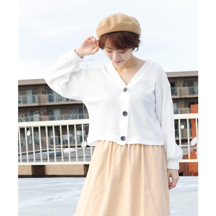 WHITE | ワッフルショート丈カーディガン カーディガン レディース | aimoha 
