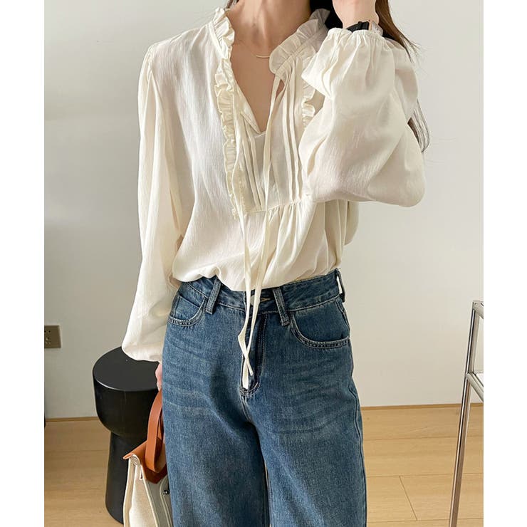ベージュ | 韓国風ピンタックブラウス ブラウス 長袖 | aimoha 