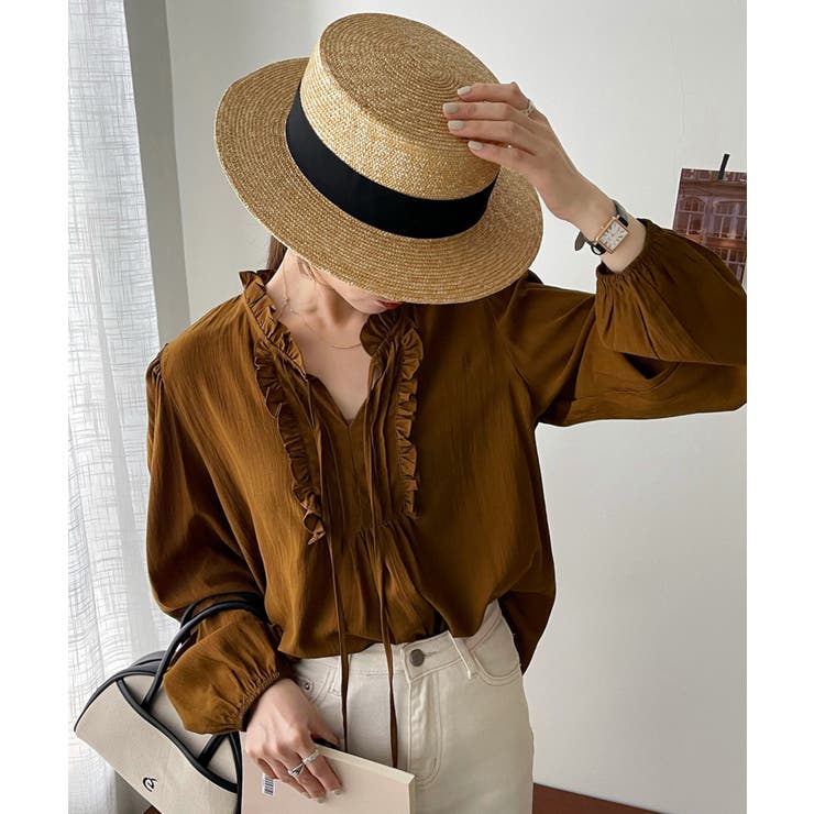 ブラウン | 韓国風ピンタックブラウス ブラウス 長袖 | aimoha 